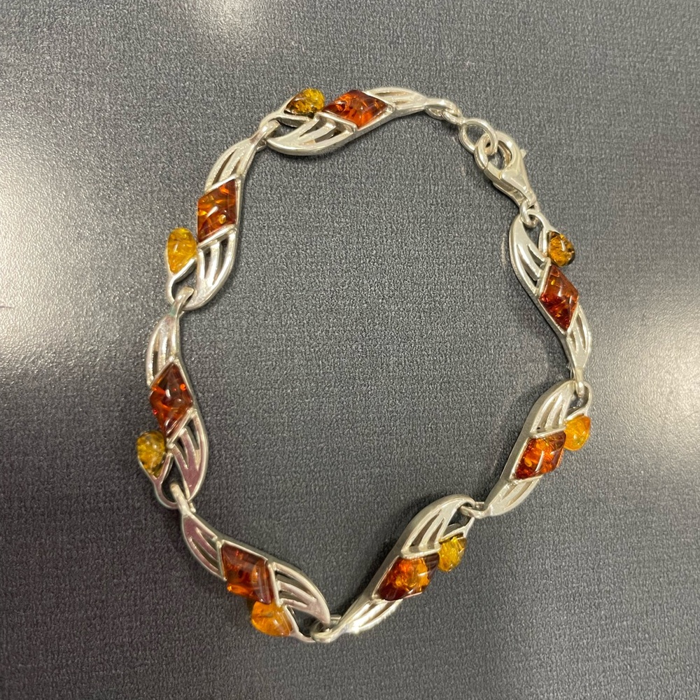 Sterling Silver Amber Inlaid Bracelet